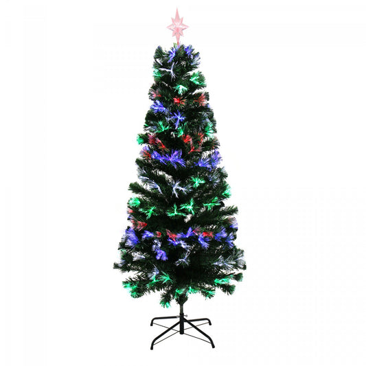 Brad de Craciun Verde Artificial cu fibra optica si stativ, Inaltime 180cm, Leduri Multicolore, 220 leduri RGB, usor de instalat si folosit pentru o ambienta de neuitat, Stativ incorporat, Steluta pentru varf Cadou