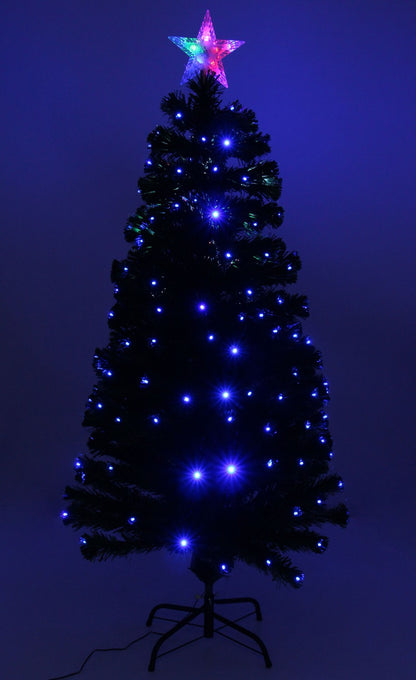 Brad de Craciun Verde Artificial cu fibra optica si stativ, Inaltime 180cm, Leduri Culoare Albastra, 230 leduri albastre, usor de instalat si folosit pentru o ambienta de neuitat, Stativ incorporat, Steluta pentru varf Cadou