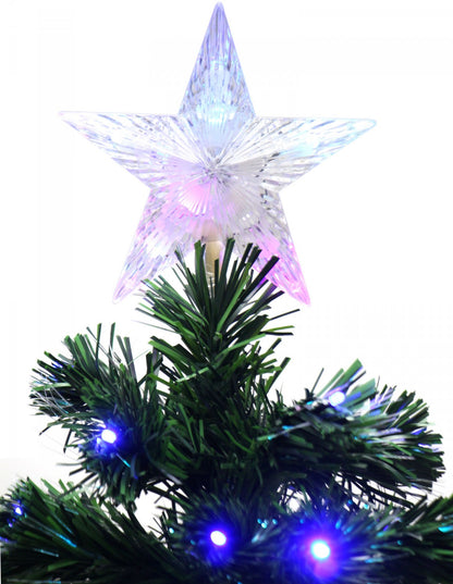 Brad de Craciun Verde Artificial cu fibra optica si stativ, Inaltime 180cm, Leduri Culoare Albastra, 230 leduri albastre, usor de instalat si folosit pentru o ambienta de neuitat, Stativ incorporat, Steluta pentru varf Cadou