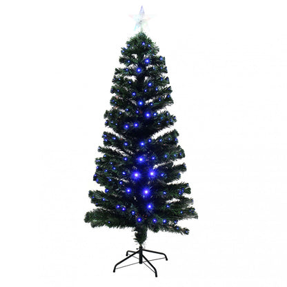Brad de Craciun Verde Artificial cu fibra optica si stativ, Inaltime 180cm, Leduri Culoare Albastra, 230 leduri albastre, usor de instalat si folosit pentru o ambienta de neuitat, Stativ incorporat, Steluta pentru varf Cadou