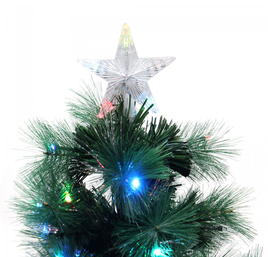 Brad de Craciun Verde Artificial cu fibra optica si stativ, Inaltime 90cm, Leduri Multicolore, 70 leduri RGB, usor de instalat si folosit pentru o ambienta de neuitat, Stativ incorporat, Steluta pentru varf Cadou