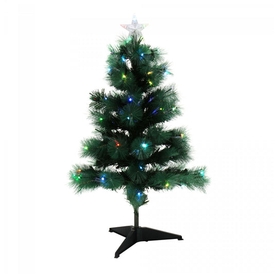 Brad de Craciun Verde Artificial cu fibra optica si stativ, Inaltime 90cm, Leduri Multicolore, 70 leduri RGB, usor de instalat si folosit pentru o ambienta de neuitat, Stativ incorporat, Steluta pentru varf Cadou