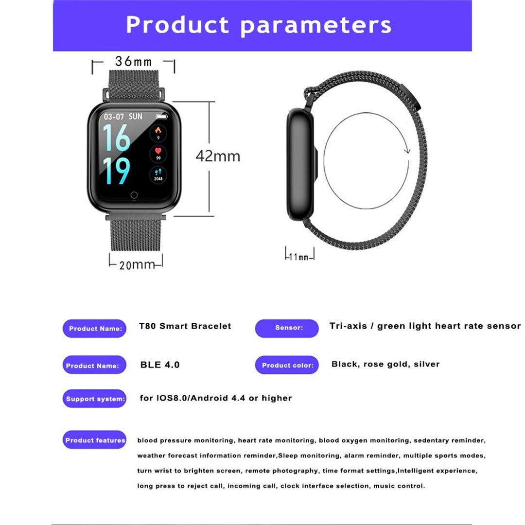 Ceas SmartWatch si Bratara Fitness Slim Time80 Fashion, Display IPS color TFT de 1.3 inch, Masurarea ritmului cardiac, Monitorizarea somnului, Muzica si Fotografii, Apeluri si memento-ul de mesaje, Design unic alaturi de bratara silicon neagra cadou