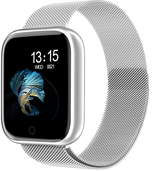 Ceas SmartWatch T80S Argintiu, Display IPS color TFT de 1.3 inch, Masurarea ritmului cardiac, Masurare temperatura corporala, Masurare temperatura ambientala, Monitorizarea somnului