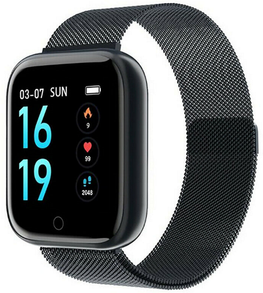 Ceas SmartWatch si Bratara Fitness Slim T80S Negru, Display IPS color TFT de 1.3 inch, Masurarea ritmului cardiac, Masurare temperatura corporala, Masurare temperatura ambientala, Monitorizarea somnului, Bratara silicon neagra