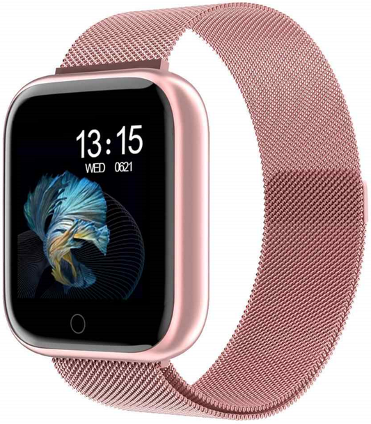 Ceas SmartWatch T80S Roz, Display IPS color TFT de 1.3 inch, Masurarea ritmului cardiac, Masurare temperatura corporala, Masurare temperatura ambientala, Monitorizarea somnului