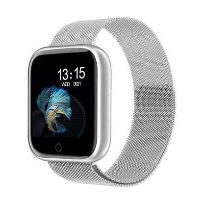 Ceas SmartWatch si Bratara Fitness Slim Time80 Fashion Silver, Display IPS color TFT de 1.3 inch, Masurarea ritmului cardiac, Monitorizarea somnului, Muzica si Fotografii, Apeluri si memento-ul de mesaje, Design unic alaturi de bratara silicon cadou