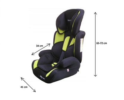 Scaun auto PROFESIONAL pentru copil Bravo Junior Neon Green, Model Deluxe, Pentru 3 grupe de greutate intre 9-36 KG,, Culoare Negru-Verde, ce asigura maximul de siguranta si confort pentru copilul dumneavoastra, ideal pentru calatorii