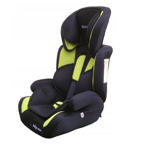 Scaun auto PROFESIONAL pentru copil Bravo Junior Neon Green, Model Deluxe, Pentru 3 grupe de greutate intre 9-36 KG,, Culoare Negru-Verde, ce asigura maximul de siguranta si confort pentru copilul dumneavoastra, ideal pentru calatorii