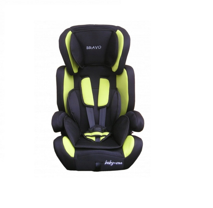 Scaun auto PROFESIONAL pentru copil Bravo Junior Neon Green, Model Deluxe, Pentru 3 grupe de greutate intre 9-36 KG,, Culoare Negru-Verde, ce asigura maximul de siguranta si confort pentru copilul dumneavoastra, ideal pentru calatorii