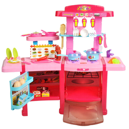 Bucatarie multifinctionala cu Supermarket Mica Mea Bucatareasa XL pentru copii, sunete si lumini, 65 cm Inaltime, accesorii incluse, ceas, instrumente pentru gatit, aragaz, supermarket, Culoare Roz