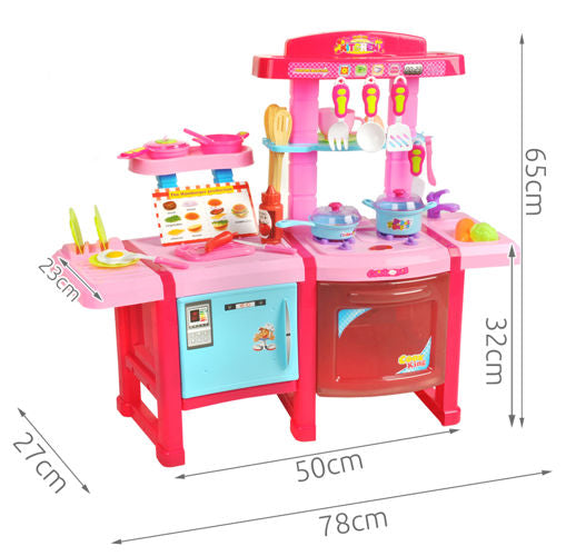 Bucatarie multifinctionala cu Supermarket Mica Mea Bucatareasa XL pentru copii, sunete si lumini, 65 cm Inaltime, accesorii incluse, ceas, instrumente pentru gatit, aragaz, supermarket, Culoare Roz