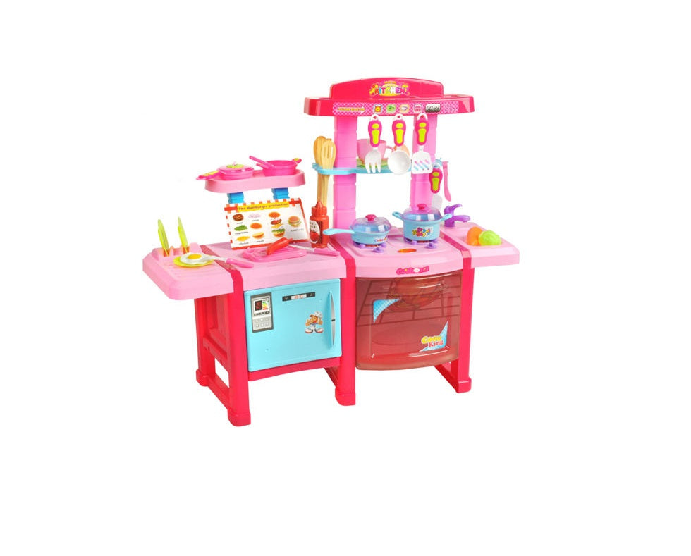 Bucatarie multifinctionala cu Supermarket Mica Mea Bucatareasa XL pentru copii, sunete si lumini, 65 cm Inaltime, accesorii incluse, ceas, instrumente pentru gatit, aragaz, supermarket, Culoare Roz
