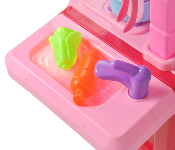 Bucatarie multifinctionala cu Supermarket Mica Mea Bucatareasa XL pentru copii, sunete si lumini, 65 cm Inaltime, accesorii incluse, ceas, instrumente pentru gatit, aragaz, supermarket, Culoare Roz