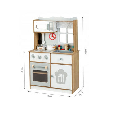 Bucatarie Multifunctionala Premium din LEMN, LITTLE MASTER CHEF LUX, Inaltime 92 cm, 15 Accesorii SIMBOLICE : consola cu butoane, cuptor cu microunde, ghiuveta, ustensile si reciepente pentru gatit ce Incurajeaza Jocul de ROL