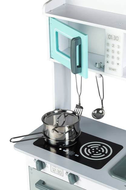 Bucatarie Multifunctionala Premium din LEMN, MASTER CHEF DELUXE, Inaltime 85 cm, 5 Accesorii SIMBOLICE ce vor oferi multe ore de distractie celor mici, Sporeste Dezvoltarea Abilitatilor si Incurajeaza Jocul de ROL