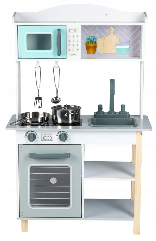 Bucatarie Multifunctionala Premium din LEMN, MASTER CHEF DELUXE, Inaltime 85 cm, 5 Accesorii SIMBOLICE ce vor oferi multe ore de distractie celor mici, Sporeste Dezvoltarea Abilitatilor si Incurajeaza Jocul de ROL