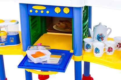 Bucatarie Profesionala pentru copii Geniul Bucatariei XXL cu sunete si lumini 2018, 90cm inaltime, Set complet accesori, Plita, Expresor, Cuptor