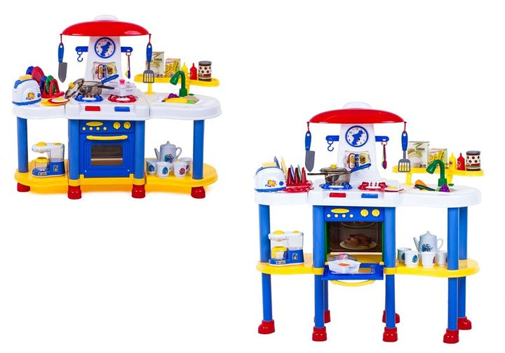 Bucatarie Profesionala pentru copii Geniul Bucatariei XXL cu sunete si lumini 2018, 90cm inaltime, Set complet accesori, Plita, Expresor, Cuptor