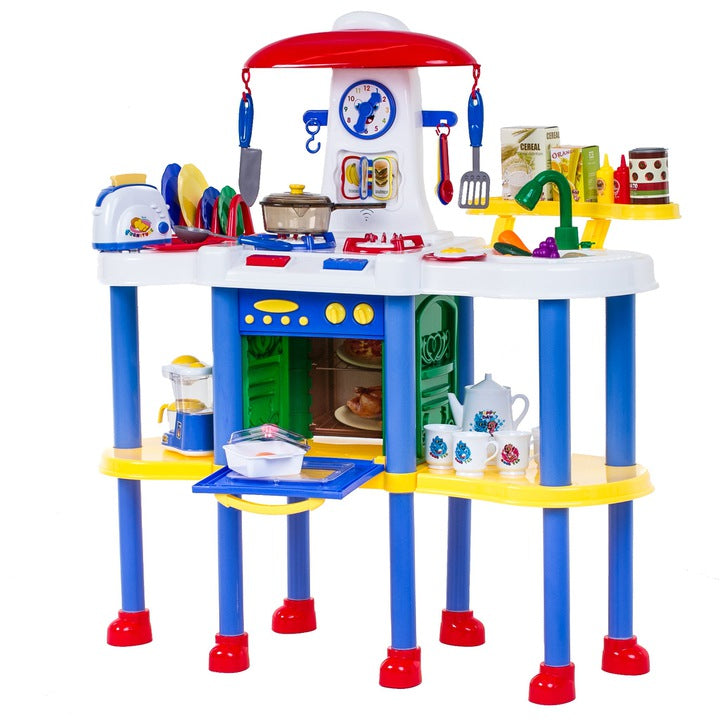 Bucatarie Profesionala pentru copii Geniul Bucatariei XXL cu sunete si lumini 2018, 90cm inaltime, Set complet accesori, Plita, Expresor, Cuptor