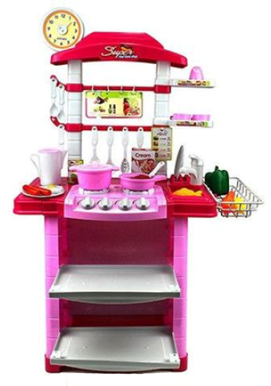 Bucatarie multifunctionala Primul Bucatar, pentru copii cu lumini si sunete, 32 acceosrii incluse, 87 cm INALTIME, chiuveta, aragaz, masina de spalat vase, ideala pentru creativitatea copilului tau, Culoare Roz