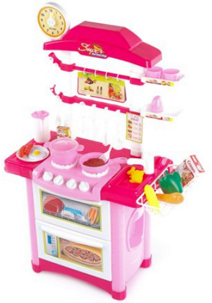 Bucatarie multifunctionala Primul Bucatar, pentru copii cu lumini si sunete, 32 acceosrii incluse, 87 cm INALTIME, chiuveta, aragaz, masina de spalat vase, ideala pentru creativitatea copilului tau, Culoare Roz