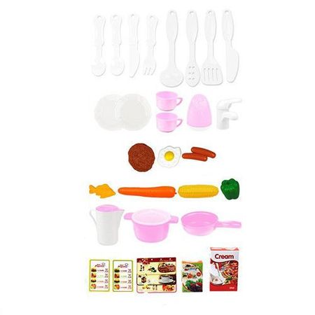 Bucatarie multifunctionala Primul Bucatar, pentru copii cu lumini si sunete, 32 acceosrii incluse, 87 cm INALTIME, chiuveta, aragaz, masina de spalat vase, ideala pentru creativitatea copilului tau, Culoare Roz