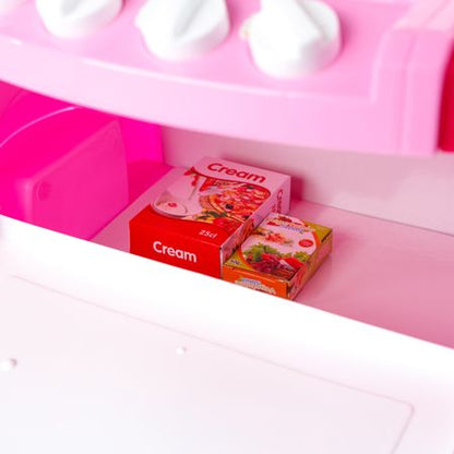 Bucatarie multifunctionala Primul Bucatar, pentru copii cu lumini si sunete, 32 acceosrii incluse, 87 cm INALTIME, chiuveta, aragaz, masina de spalat vase, ideala pentru creativitatea copilului tau, Culoare Roz