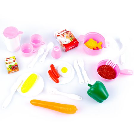 Bucatarie multifunctionala Primul Bucatar, pentru copii cu lumini si sunete, 32 acceosrii incluse, 87 cm INALTIME, chiuveta, aragaz, masina de spalat vase, ideala pentru creativitatea copilului tau, Culoare Roz