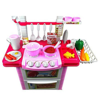 Bucatarie multifunctionala Primul Bucatar, pentru copii cu lumini si sunete, 32 acceosrii incluse, 87 cm INALTIME, chiuveta, aragaz, masina de spalat vase, ideala pentru creativitatea copilului tau, Culoare Roz