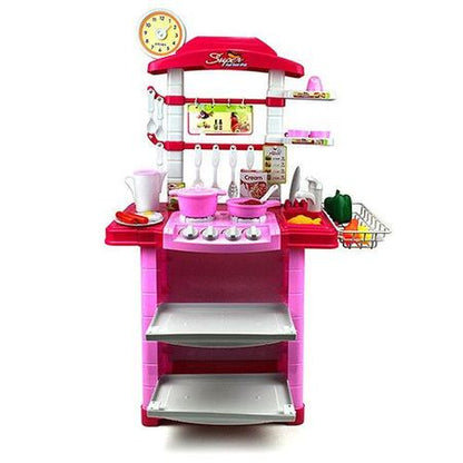 Bucatarie multifunctionala Primul Bucatar, pentru copii cu lumini si sunete, 32 acceosrii incluse, 87 cm INALTIME, chiuveta, aragaz, masina de spalat vase, ideala pentru creativitatea copilului tau, Culoare Roz