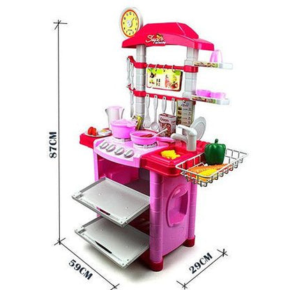 Bucatarie multifunctionala Primul Bucatar, pentru copii cu lumini si sunete, 32 acceosrii incluse, 87 cm INALTIME, chiuveta, aragaz, masina de spalat vase, ideala pentru creativitatea copilului tau, Culoare Roz