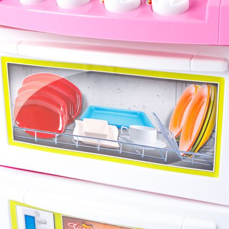 Bucatarie multifunctionala Primul Bucatar, pentru copii cu lumini si sunete, 32 acceosrii incluse, 87 cm INALTIME, chiuveta, aragaz, masina de spalat vase, ideala pentru creativitatea copilului tau, Culoare Roz