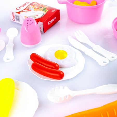 Bucatarie multifunctionala Primul Bucatar, pentru copii cu lumini si sunete, 32 acceosrii incluse, 87 cm INALTIME, chiuveta, aragaz, masina de spalat vase, ideala pentru creativitatea copilului tau, Culoare Roz