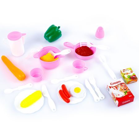 Bucatarie multifunctionala Primul Bucatar, pentru copii cu lumini si sunete, 32 acceosrii incluse, 87 cm INALTIME, chiuveta, aragaz, masina de spalat vase, ideala pentru creativitatea copilului tau, Culoare Roz