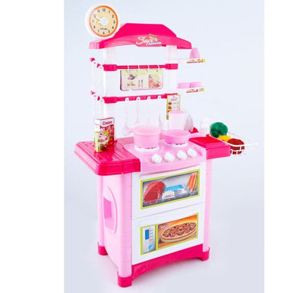 Bucatarie multifunctionala Primul Bucatar, pentru copii cu lumini si sunete, 32 acceosrii incluse, 87 cm INALTIME, chiuveta, aragaz, masina de spalat vase, ideala pentru creativitatea copilului tau, Culoare Roz