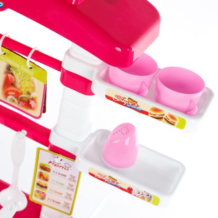 Bucatarie multifunctionala Primul Bucatar, pentru copii cu lumini si sunete, 32 acceosrii incluse, 87 cm INALTIME, chiuveta, aragaz, masina de spalat vase, ideala pentru creativitatea copilului tau, Culoare Roz
