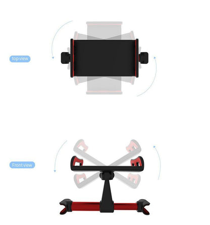 Suport auto pentru telefon IDL cu prindere pe bratele tetierei, Compatibil cu telefoane de la 4 pana la 11 inch, Unghi de rotatie 360 grade, Culoare negru-rosu