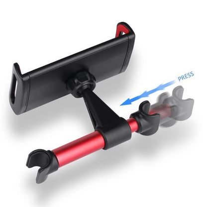 Suport auto pentru telefon IDL cu prindere pe bratele tetierei, Compatibil cu telefoane de la 4 pana la 11 inch, Unghi de rotatie 360 grade, Culoare negru-rosu