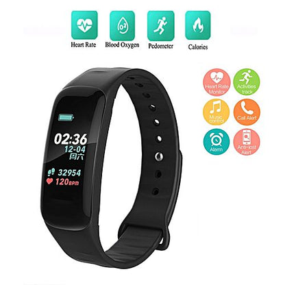 Smartwatch si Bratara Fitness Smart Crimson Light 1, Monitorizare Puls, Pasi, Calorii, Notificare Mesaje, IP67 Waterproof, Culoare Negru