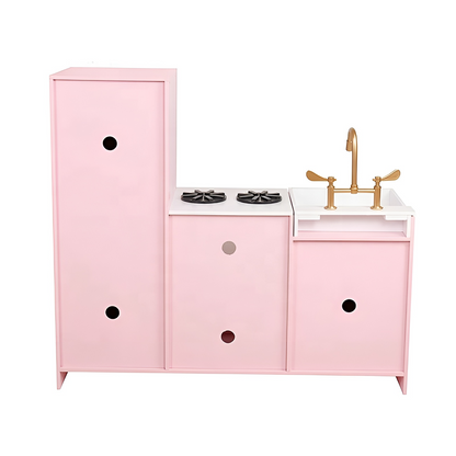 Bucatarie din lemn Hello Kitty idealSTORE, Dimensiuni 84 x 30 x 91 cm, Material MDF, Cu lumini LED, Ideala pentru un inceput in domeniul culinar, Chiuveta detasabila, Aragaz si Cuptor, Dezvolta imaginatia, Culoare Roz