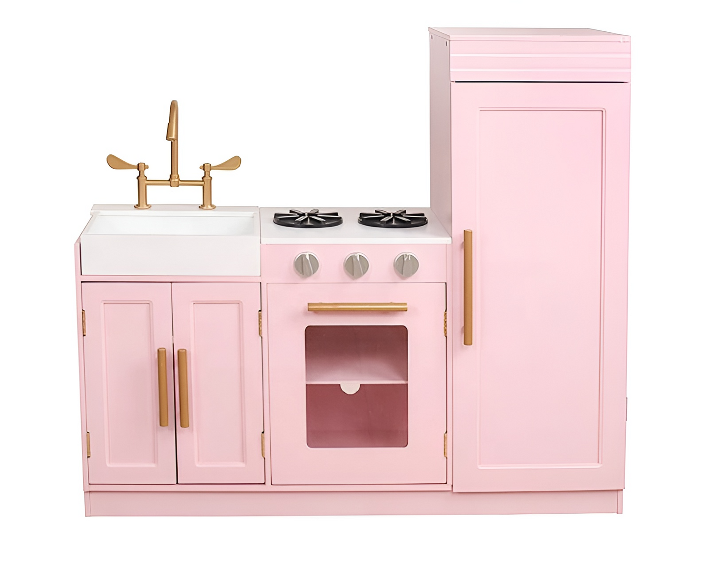 Bucatarie din lemn Hello Kitty idealSTORE, Dimensiuni 84 x 30 x 91 cm, Material MDF, Cu lumini LED, Ideala pentru un inceput in domeniul culinar, Chiuveta detasabila, Aragaz si Cuptor, Dezvolta imaginatia, Culoare Roz