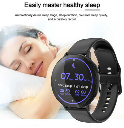 Ceas Smartwatch si Bratara Fitness FutureFocus IdealSTORE, Ecran tactil LCD complet rotund 1,3 inch, IP67, Monitorizare ritm cardiac,, Tensiune Arteriala, Incarcare Wireless, Functie MultiSport, Compatibil cu Android si IOS, Negru