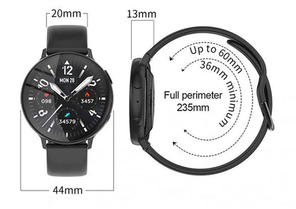 Ceas Smartwatch si Bratara Fitness FutureFocus IdealSTORE, Ecran tactil LCD complet rotund 1,3 inch, IP67, Monitorizare ritm cardiac,, Tensiune Arteriala, Incarcare Wireless, Functie MultiSport, Compatibil cu Android si IOS, Negru