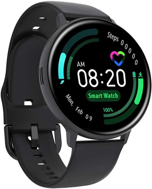 Ceas Smartwatch si Bratara Fitness FutureFocus IdealSTORE, Ecran tactil LCD complet rotund 1,3 inch, IP67, Monitorizare ritm cardiac,, Tensiune Arteriala, Incarcare Wireless, Functie MultiSport, Compatibil cu Android si IOS, Negru