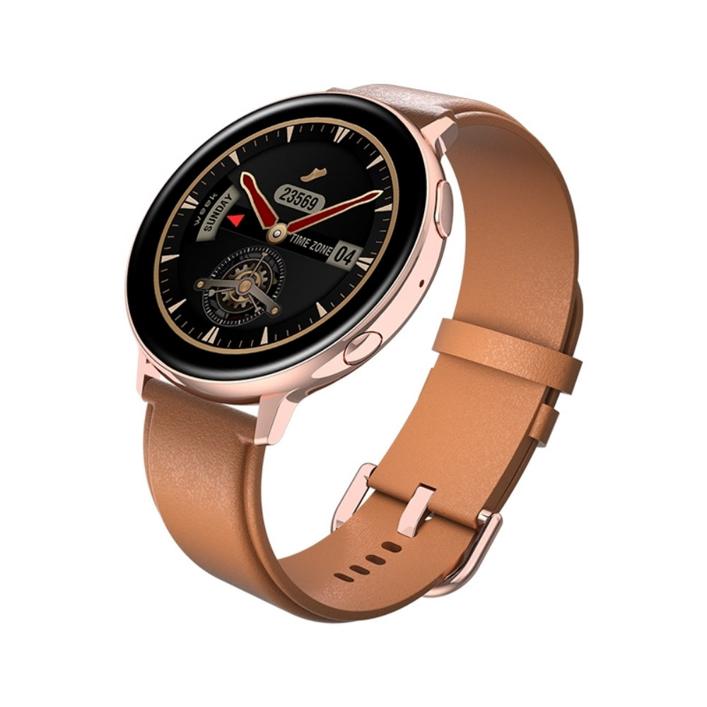 Ceas Smartwatch NEW Future IdealSTORE, Ecran tactil LCD complet rotund 1, 3 inch, IP67, Monitorizare ritm cardiac, Tensiune Arteriala, Incarcare Wireless, Functie MultiSport, Compatibil cu Android si IOS, Maro