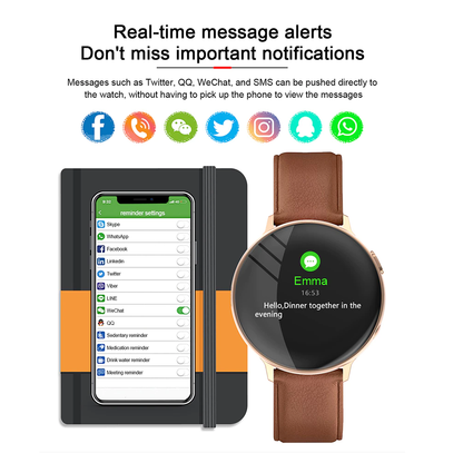 Ceas Smartwatch NEW Future IdealSTORE, Ecran tactil LCD complet rotund 1, 3 inch, IP67, Monitorizare ritm cardiac, Tensiune Arteriala, Incarcare Wireless, Functie MultiSport, Compatibil cu Android si IOS, Maro