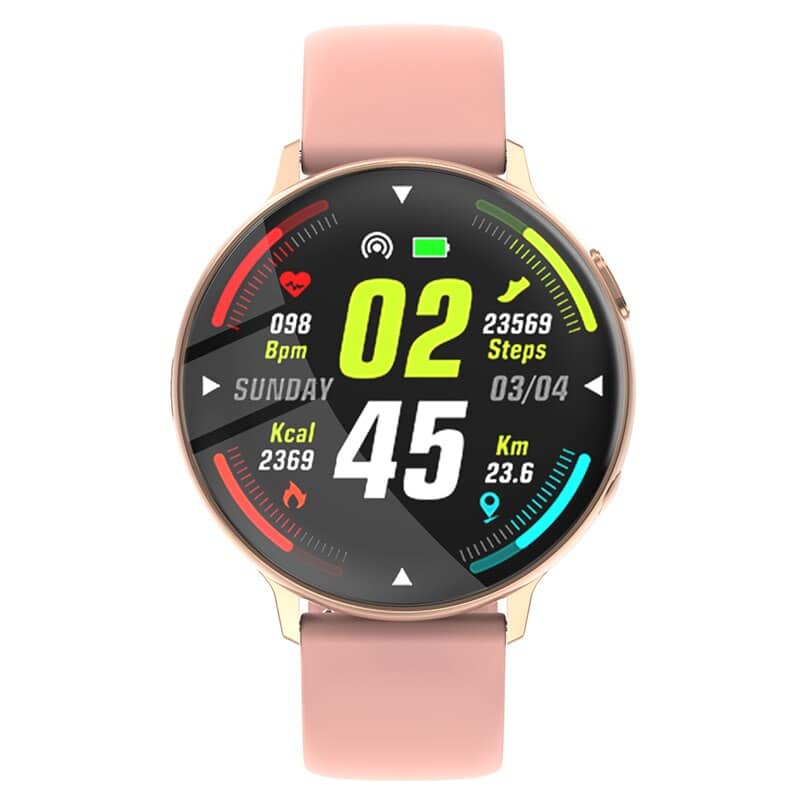 Ceas Smartwatch si Bratara Fitness FutureFocus IdealSTORE, Ecran tactil LCD complet rotund 1,3 inch, IP67, Monitorizare ritm cardiac,, Tensiune Arteriala, Incarcare Wireless, Functie MultiSport, Compatibil cu Android si IOS, Roz