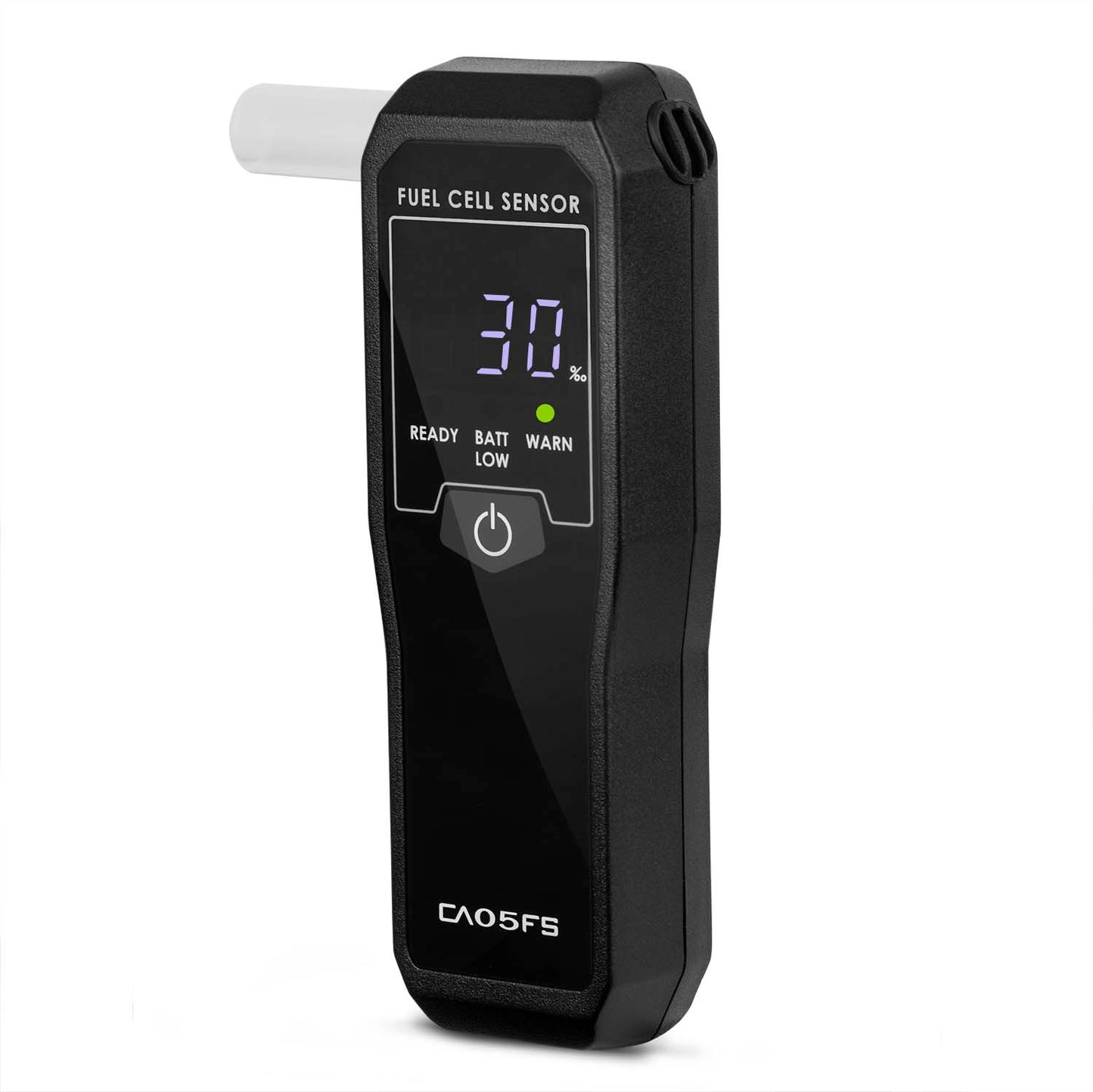 Alcool tester CA05 FS idealSTORE, Include 80 mustiucuri, Senzor electrochimic, Afisaj FND din 3 cifre cu iluminare din spate, Indica descarcarea bateriei, Carcasa durabila, Culoare Negru