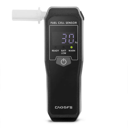 Alcool tester CA05 FS idealSTORE, Include 80 mustiucuri, Senzor electrochimic, Afisaj FND din 3 cifre cu iluminare din spate, Indica descarcarea bateriei, Carcasa durabila, Culoare Negru